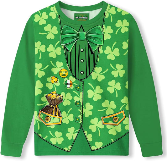 Unisex Kid'S St.Patrick'S Day Top Clover Print Irish Shamrock Funny Shirt 18M-14 Years