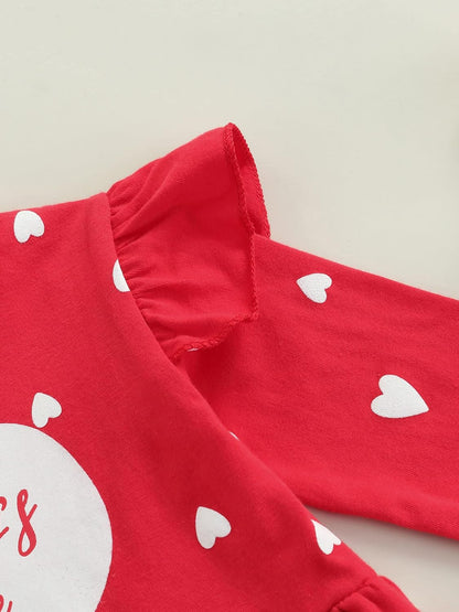 Baby Valentines Day Outfit Girl, Long Sleeve Tulle Tutu Dress Heart Design Sweatshirt Princess Dress Valentines Day Gift (A, 4-5T)