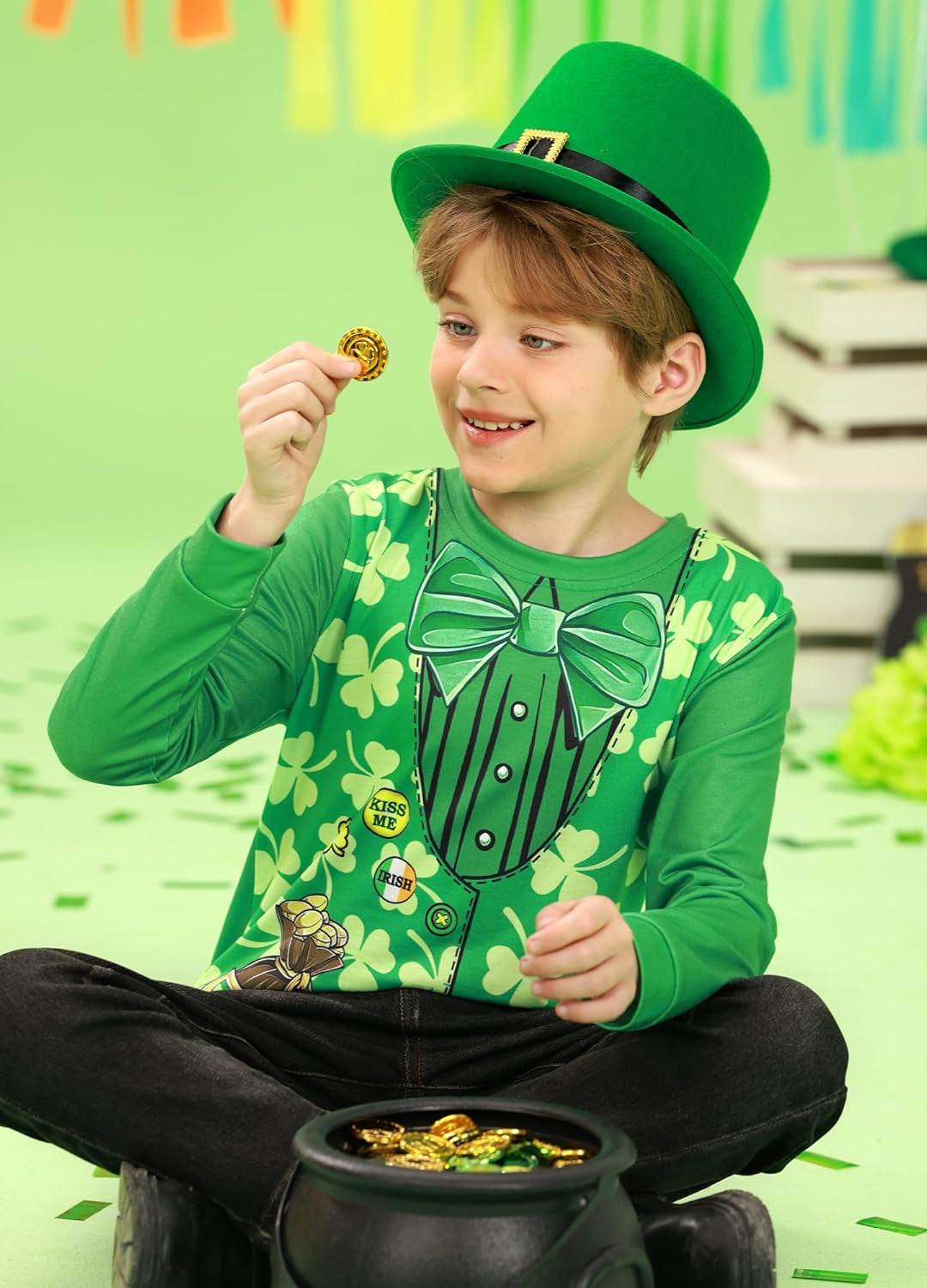 Unisex Kid'S St.Patrick'S Day Top Clover Print Irish Shamrock Funny Shirt 18M-14 Years