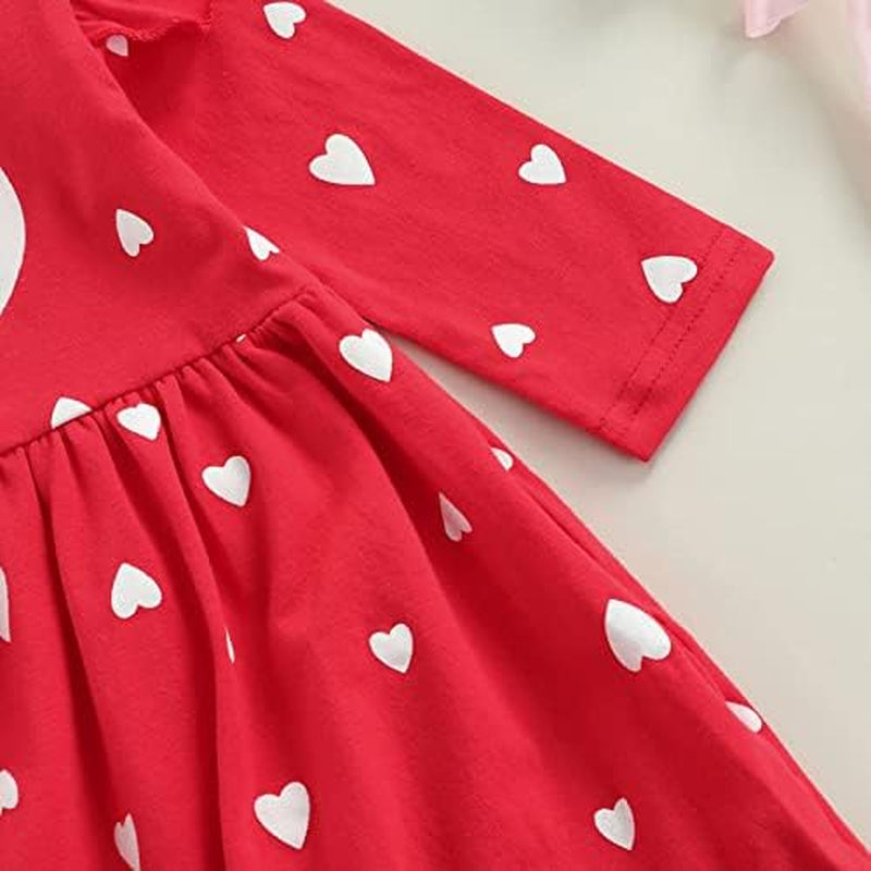 Baby Valentines Day Outfit Girl, Long Sleeve Tulle Tutu Dress Heart Design Sweatshirt Princess Dress Valentines Day Gift (A, 4-5T)